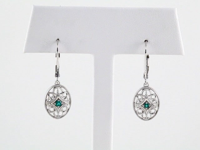 Sterling Silver Natural Emerald Lever Back Earrings