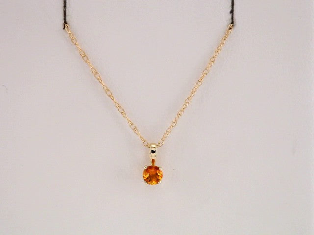 14K Yellow 3 mm Natural Citrine Youth Solitaire 14" Necklace