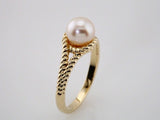 14K Yellow Cultured White Freshwater Pearl Rope Ring