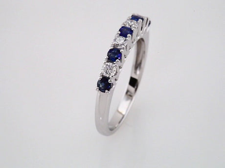 14K White Natural Blue Sapphire & 1/4 CTW Natural Diamond Anniversary Band