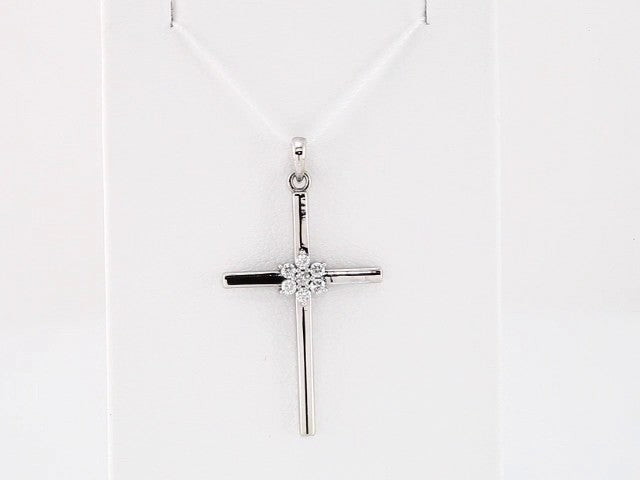 14K White 1/10 CTW Natural Diamond Cross Pendant