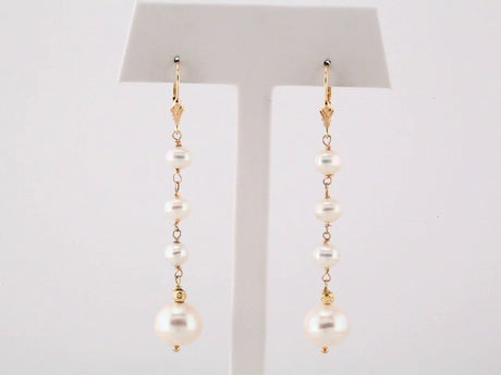 14K Yellow Gold Cultured White Freshwater Pearl Earrings