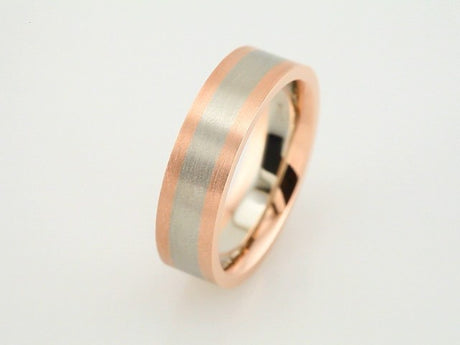 14K Rose/White 6 mm Flat Band with Satin Finish