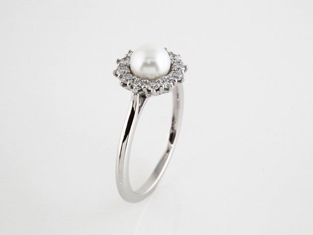 Sterling Silver Cultured White Freshwater Pearl & 3/8 CTW Natural Diamond Ring