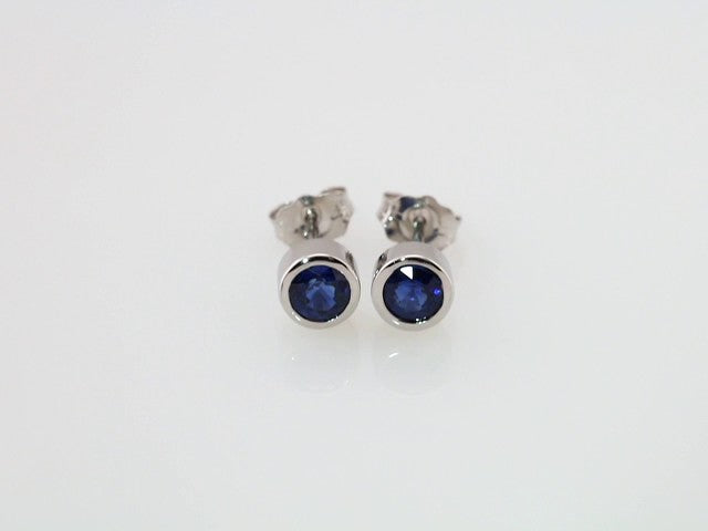 Rhodium-Plated Sterling Silver Imitation Blue Sapphire Bezel-Set Earrings