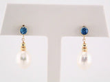 14K Yellow Cultured White Freshwater Pearl & Natural Swiss Blue Topaz Earrings