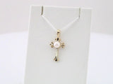 14K Yellow Gold Cultured White Freshwater Pearl Cross Pendant