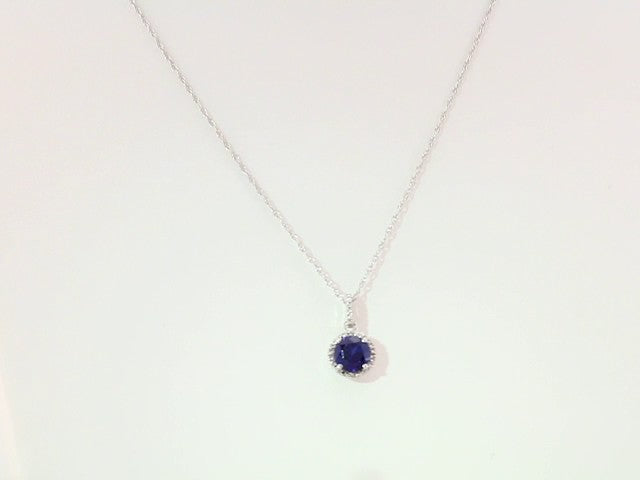 Sterling Silver Lab-Grown Blue Sapphire & .01 CTW Natural Diamond 18" Necklace