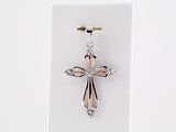 14K Rose Gold-Plated Sterling Silver .03 CT Natural Diamond Cross Pendant 