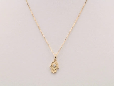 14K Yellow Gold .03 CTW Natural Diamond Hamsa 16-18" Necklace 