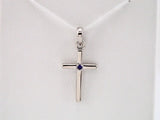 14K White Natural Blue Sapphire Cross Pendant