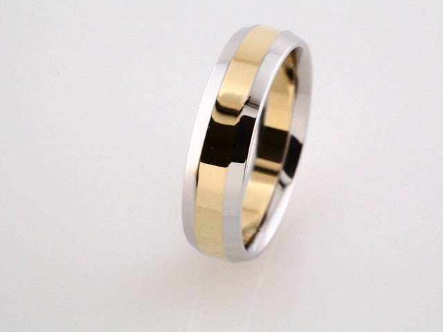 14K White/Yellow 6 mm Beveled-Edge Inlay Comfort-Fit Flat Band