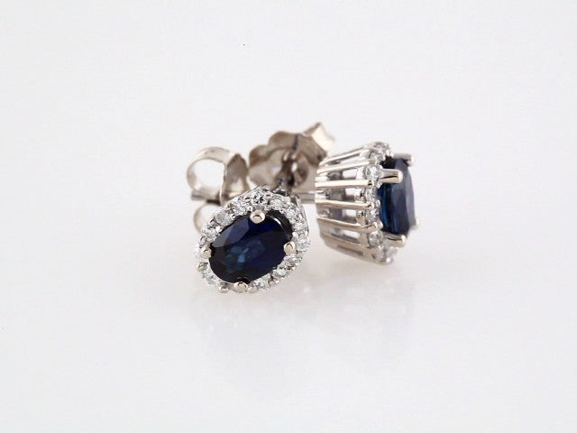 14K White Natural Blue Sapphire & 1/3 CTW Natural Diamond Earrings