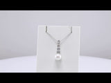 14K White Gold Cultured White Akoya Pearl & 1/8 CTW Natural Diamond Bar 16-18" Necklace