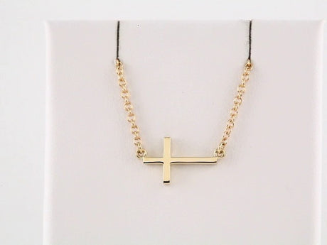 14K Yellow Gold 17x9 mm Sideways Cross 16-18" Necklace