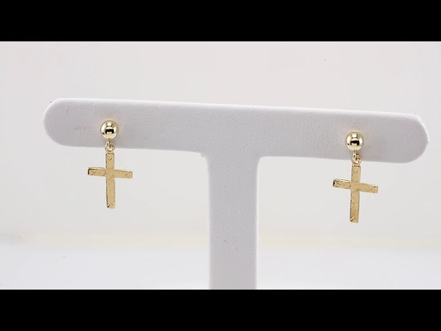 14K Yellow 11x8 mm Cross Earrings