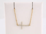 14K Yellow 1/10 CTW Natural Diamond Sideways Cross 16-18" Necklace