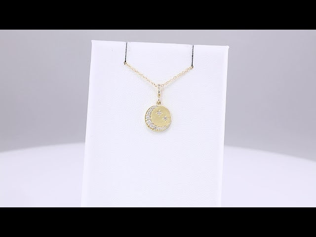 14K Yellow Gold 1/10 CTW Natural Diamond Crescent Moon 16-18" Necklace 