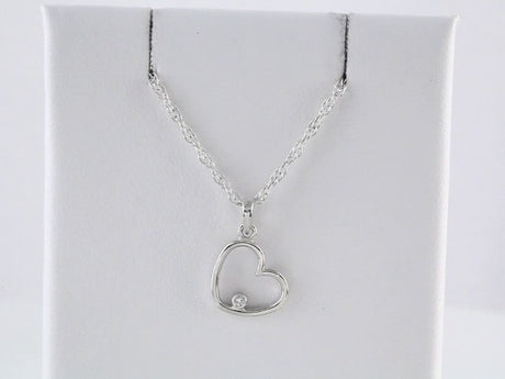 Sterling Silver .015 CT Natural Diamond Heart 18" Necklace