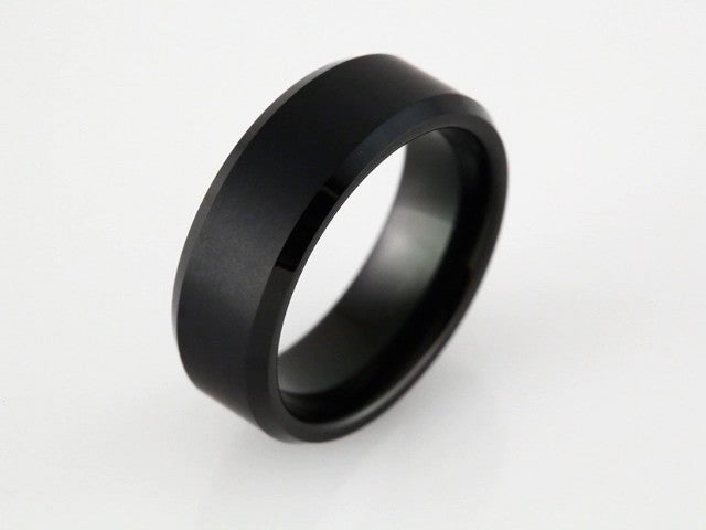 Black Immerse-Plated Tungsten 8 mm Beveled-Edge Inlay Comfort-Fit Band Size 7