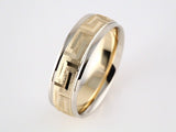 14K White/Yellow/White 7 mm Greek Key Pattern Band Size 7.5