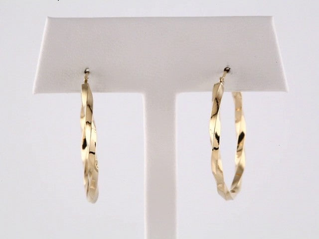 14K Yellow Twisted Tube 30 mm Hoop Earrings