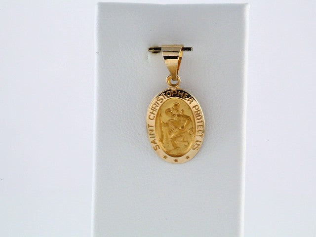 14K Yellow Gold 15x11 mm Oval Hollow St. Christopher Medal