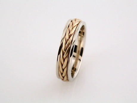 14K White/Yellow Gold 5 mm Hand-Woven Comfort-Fit Flat Band  Size 10