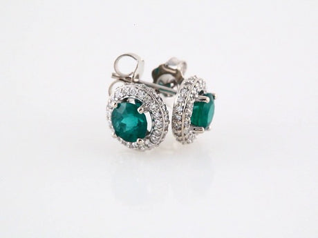 14K White Natural Emerald & 1/3 CTW Natural Diamond Earrings