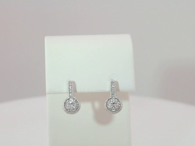 14K White Gold 5/8 CTW Natural Diamond Halo-Style Dangle Earrings