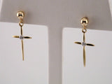 14K Yellow/White .01 CTW Natural Diamond Cross Earrings