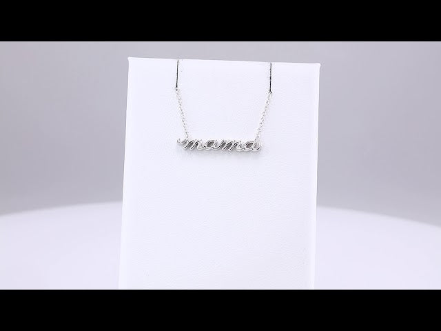 14K White Petite Mama Script 18" Necklace