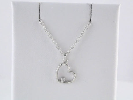 14K White .015 CT Natural Diamond Heart 18" Necklace