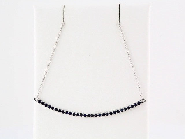 14K White Natural Blue Sapphire Bar 16-18" Necklace