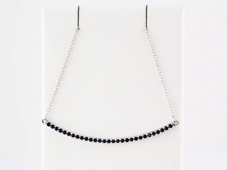 14K White Natural Blue Sapphire Bar 16-18" Necklace