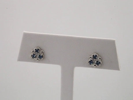 14K White Natural Aquamarine Three-Stone Earrings