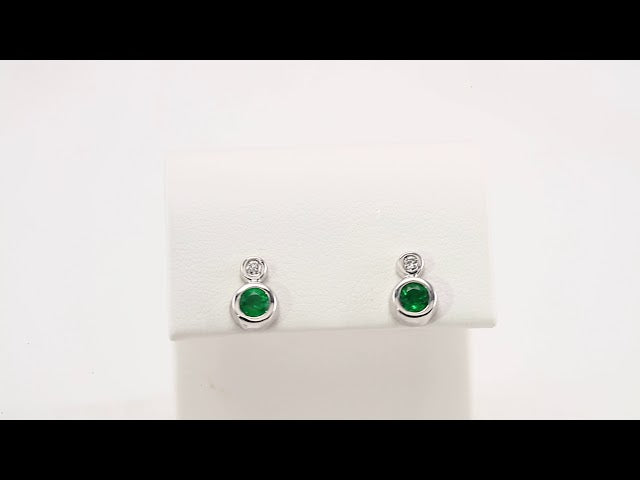 Sterling Silver 3 mm Lab-Grown Emerald & .03 CTW Natural Diamond Earrings