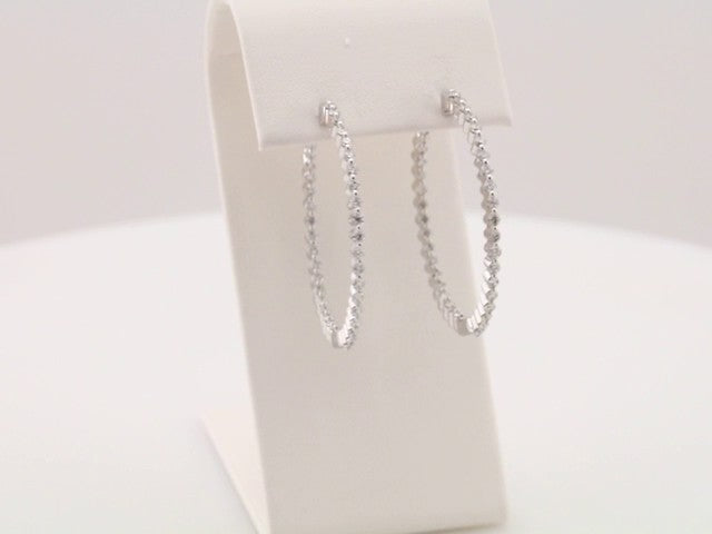 14K White Gold 3 CTW Natural Diamond Inside-Outside Hinged 41.9 mm Hoop Earrings