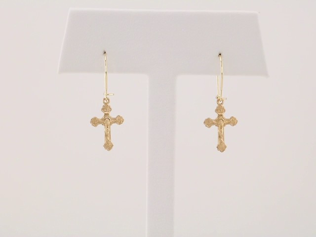 14K Yellow 25x9 mm Crucifix Earrings