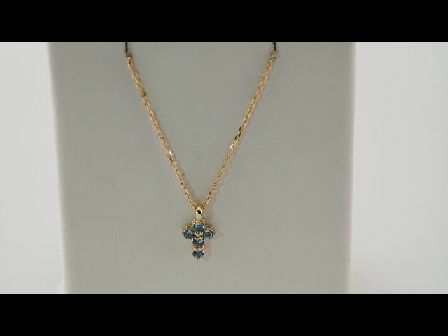 14K Yellow Natural Aquamarine Cross 16-18" Necklace