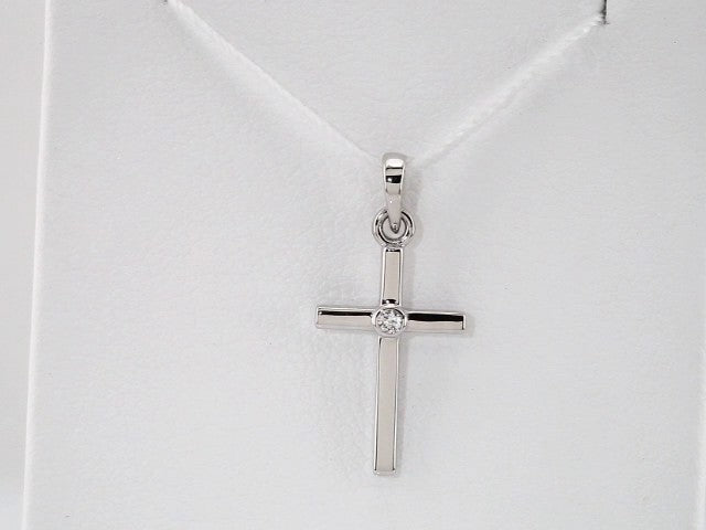 14K White Gold .01 CT Natural Diamond Cross Pendant