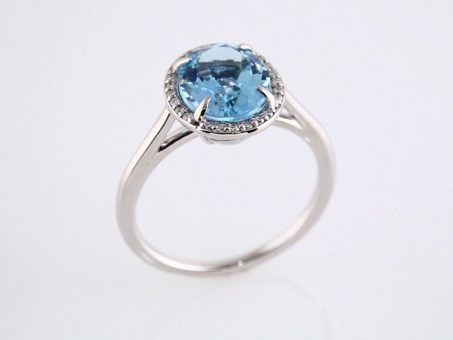 14K White Gold 10x8 mm Natural Aquamarine & .06 CTW Natural Diamond Ring