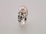 Sterling Silver & 14K Yellow Cultured White Freshwater Pearl Fleur-de-lis Ring