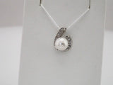 14K White Gold Cultured White Freshwater Pearl & .06 CTW Natural Diamond Pendant
