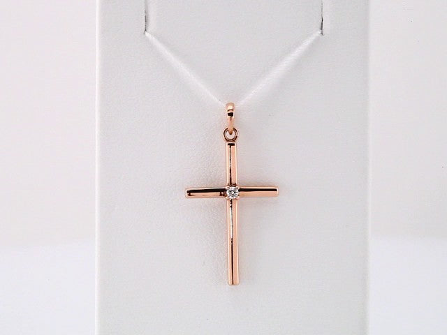 14K Rose Gold .02 CT Natural Diamond Cross Pendant