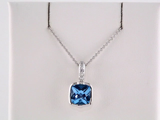 14K White Natural Swiss Blue Topaz & .05 CTW Natural Diamond 18" Necklace