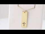 14K Yellow Gold Engravable Pierced Cross Bar 16-18" Necklace