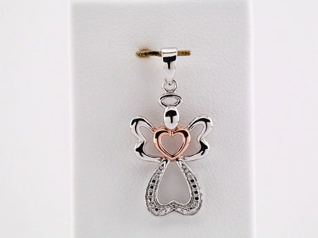 Sterling Silver &  14K Rose Gold Vermeil .006 CTW Natural Diamond Angel Pendant 