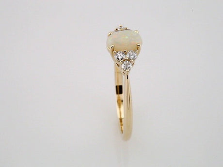 14K Yellow Gold Natural White Opal & 1/6 CTW Natural Diamond Ring