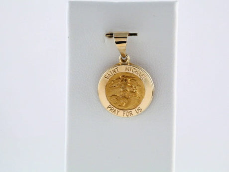 14K Yellow Gold 15x15 mm Round Hollow St. Michael Medal  